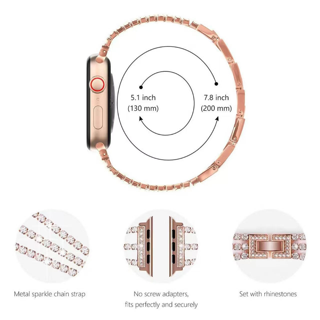 Bling Diamond Apple Watch Strap – Stainless Steel Rhinestone | Chain Strap