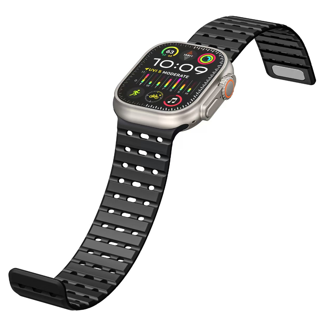 Breathable Magnetic Silicone Strap for Apple Watch Ultra & Series 1–9 | Black