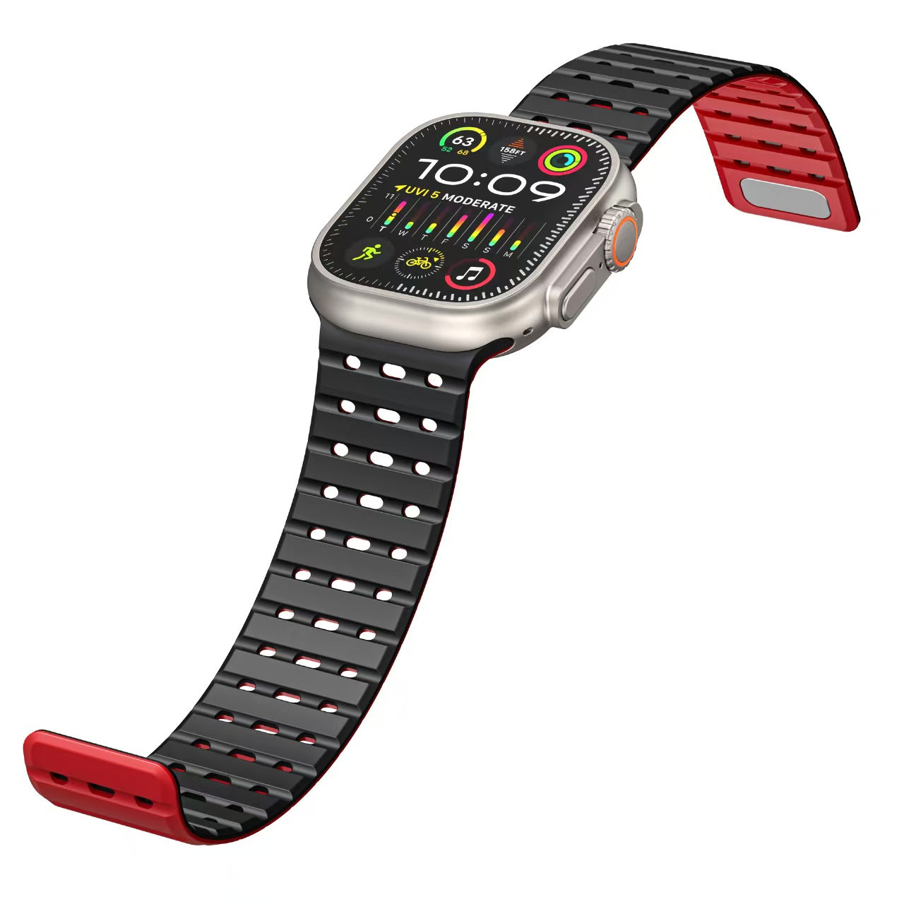 Breathable Magnetic Silicone Strap for Apple Watch Ultra & Series 1–9 | Black Red
