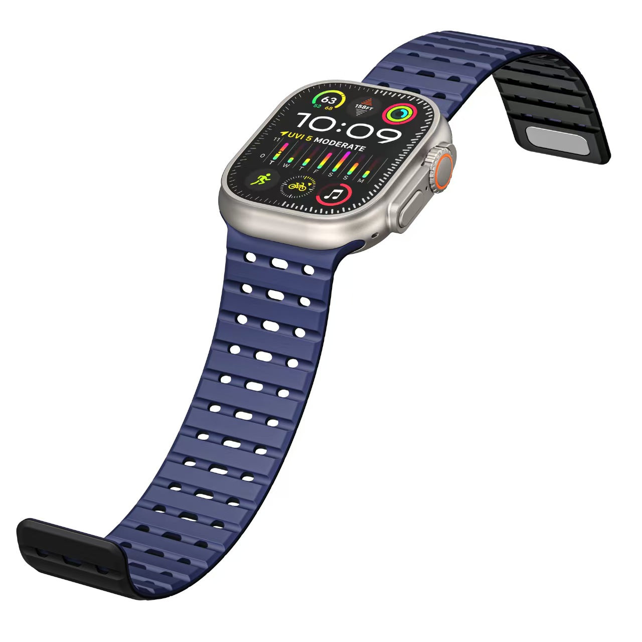 Breathable Magnetic Silicone Strap for Apple Watch Ultra & Series 1–9 | Blue Black