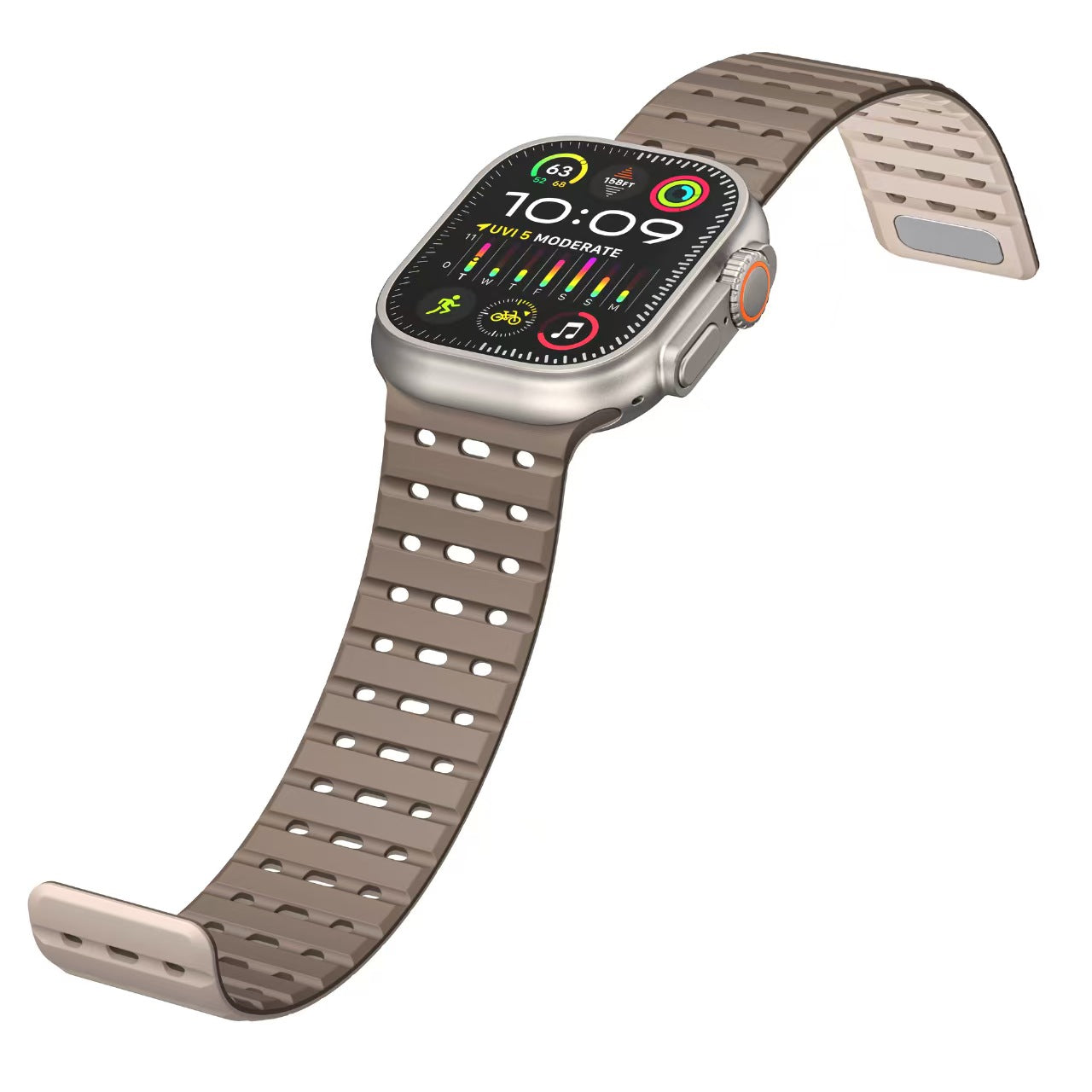 Breathable Magnetic Silicone Strap for Apple Watch Ultra & Series 1–9 | Brown White