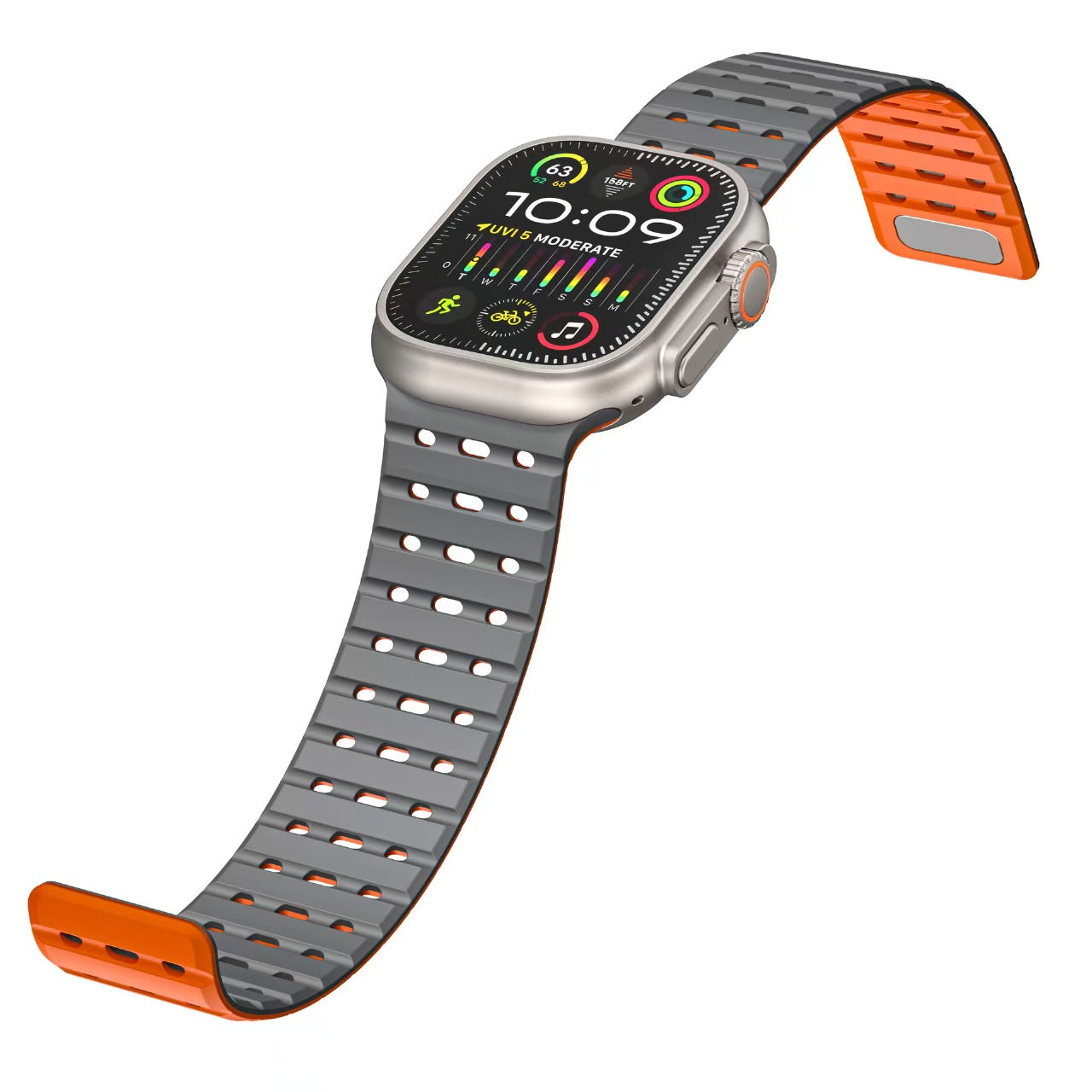 Breathable Magnetic Silicone Strap for Apple Watch Ultra & Series 1–9 | Gray Orange