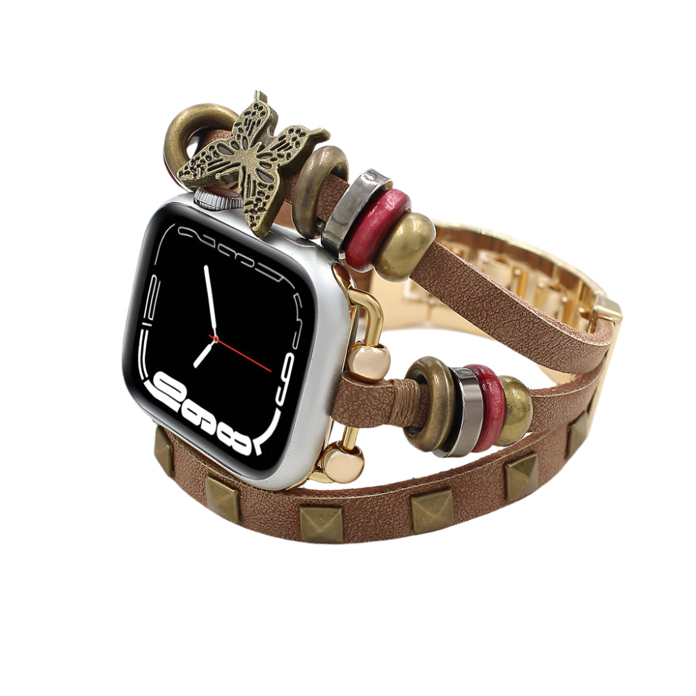 Butterfly Design PU Leather Strap for Apple Watch – Retro Replacement | Beigee