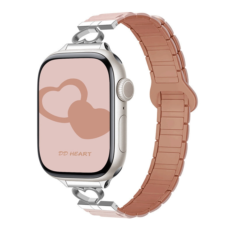 Heart Link Slim Silicone Magnetic Watch Strap for Apple Watch | Three-Hole Design | Beige