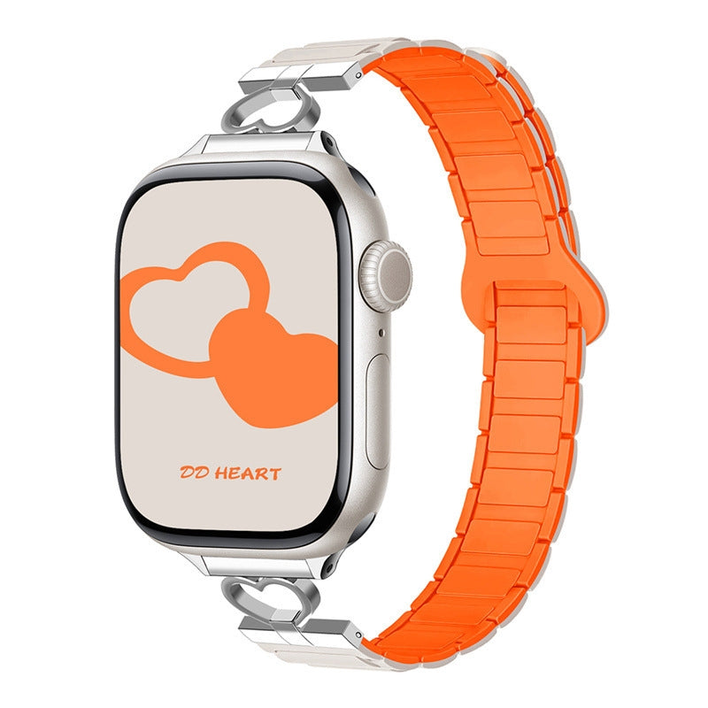 Heart Link Slim Silicone Magnetic Watch Strap for Apple Watch | Three-Hole Design | Beige Orange