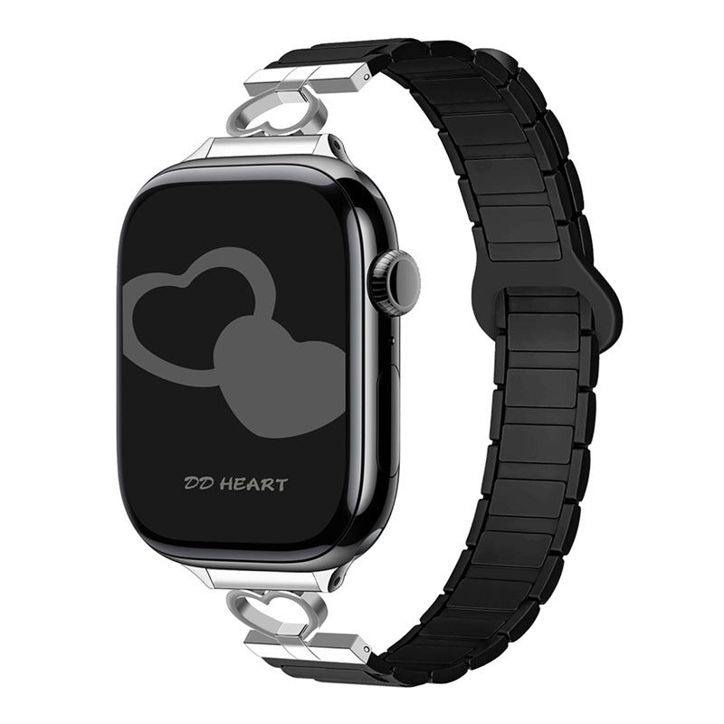 Heart Link Slim Silicone Magnetic Watch Strap for Apple Watch | Three-Hole Design | Black
