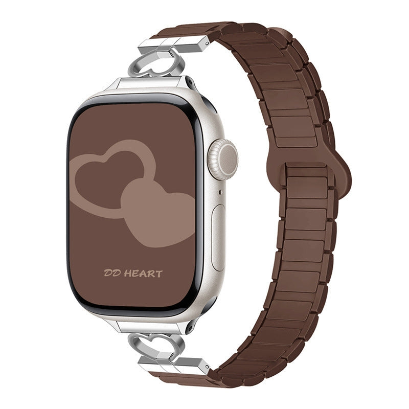 Heart Link Slim Silicone Magnetic Watch Strap for Apple Watch | Three-Hole Design | Brown