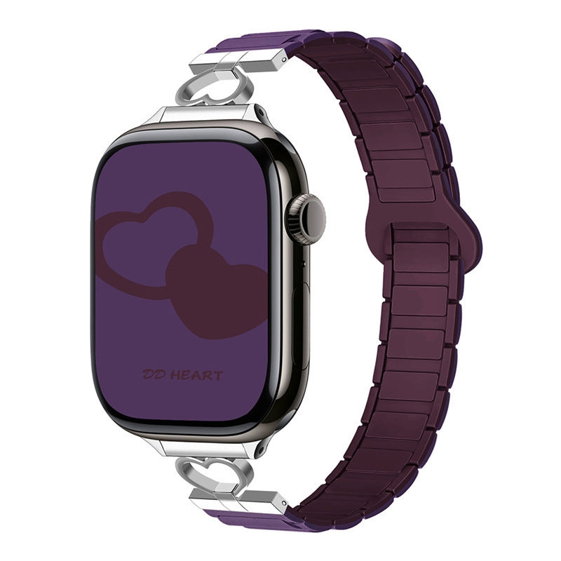 Heart Link Slim Silicone Magnetic Watch Strap for Apple Watch | Three-Hole Design | Purple