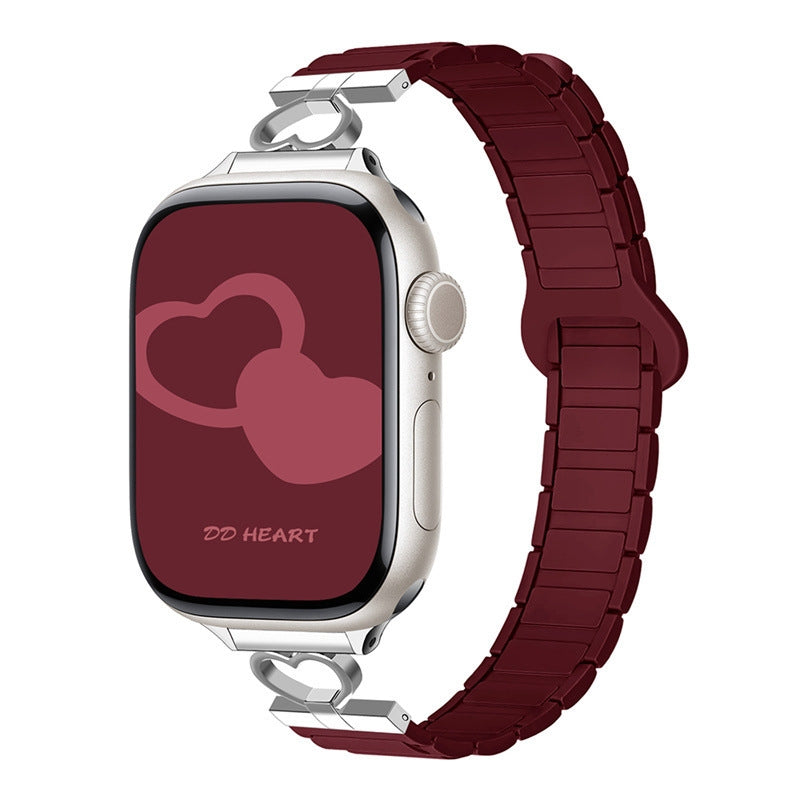 Heart Link Slim Silicone Magnetic Watch Strap for Apple Watch | Three-Hole Design | Red
