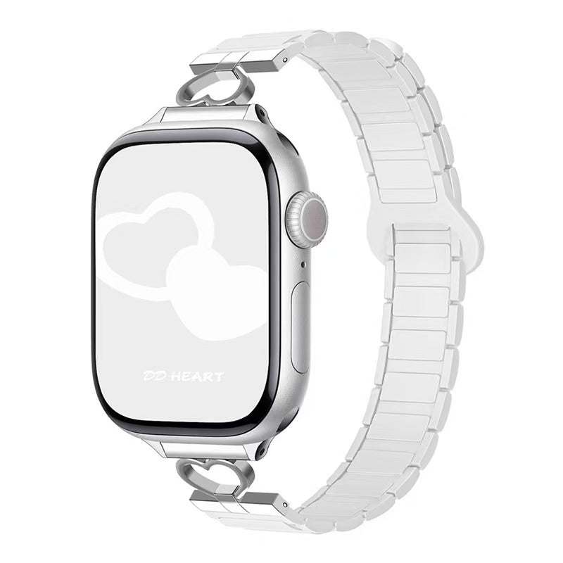 Heart Link Slim Silicone Magnetic Watch Strap for Apple Watch | Three-Hole Design | White