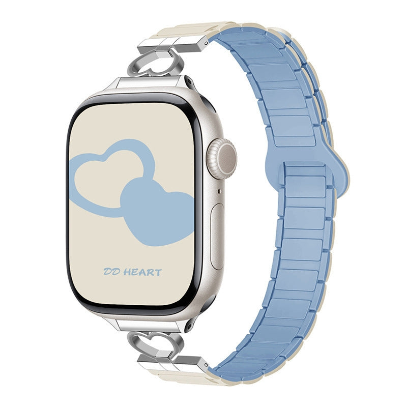 Heart Link Slim Silicone Magnetic Watch Strap for Apple Watch | Three-Hole Design | White BLue