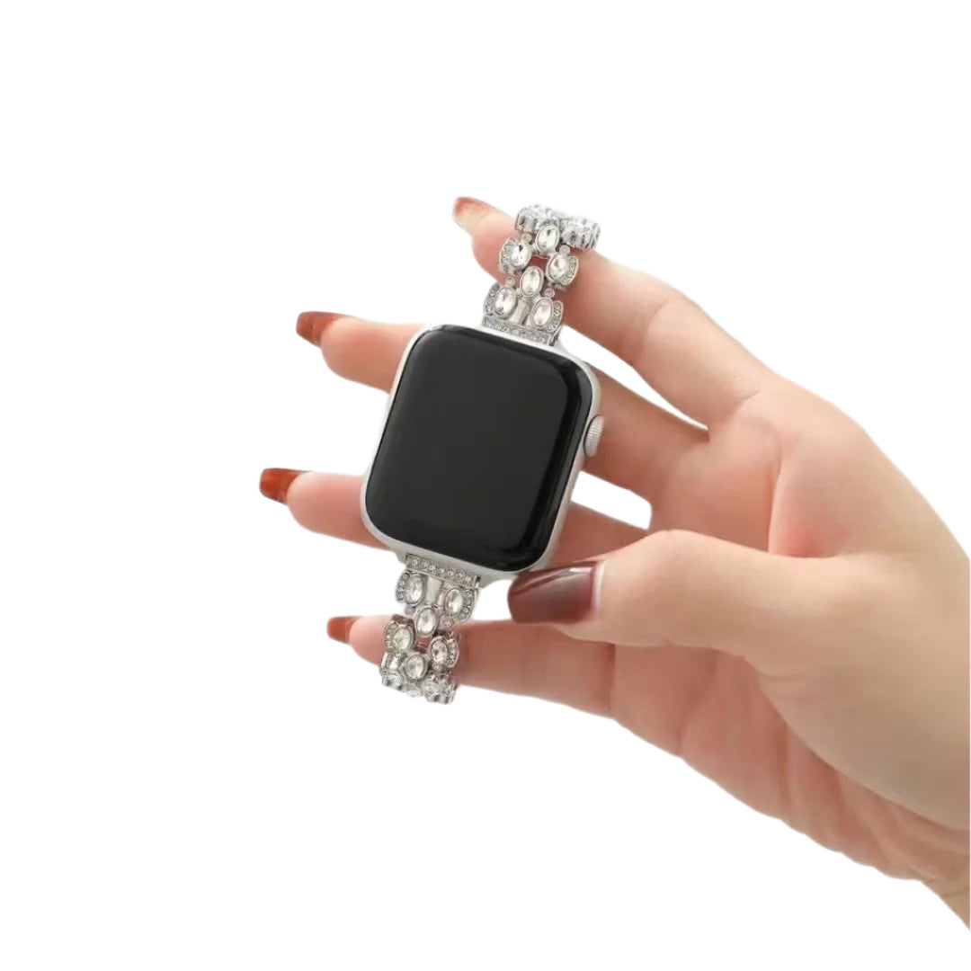 Luxury Bling Diamond Apple Watch Band – Adjustable Alloy Bracelet | Silver