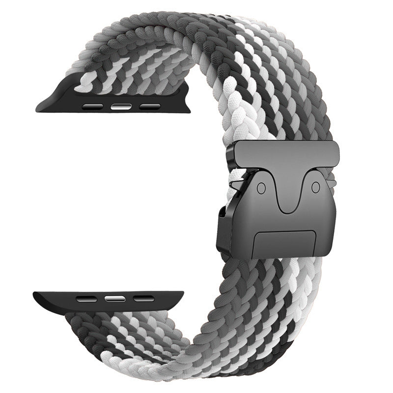 Rainbow Elastic Nylon Parachute Band for Apple Watch 1–10/Ultra/SE | Black White