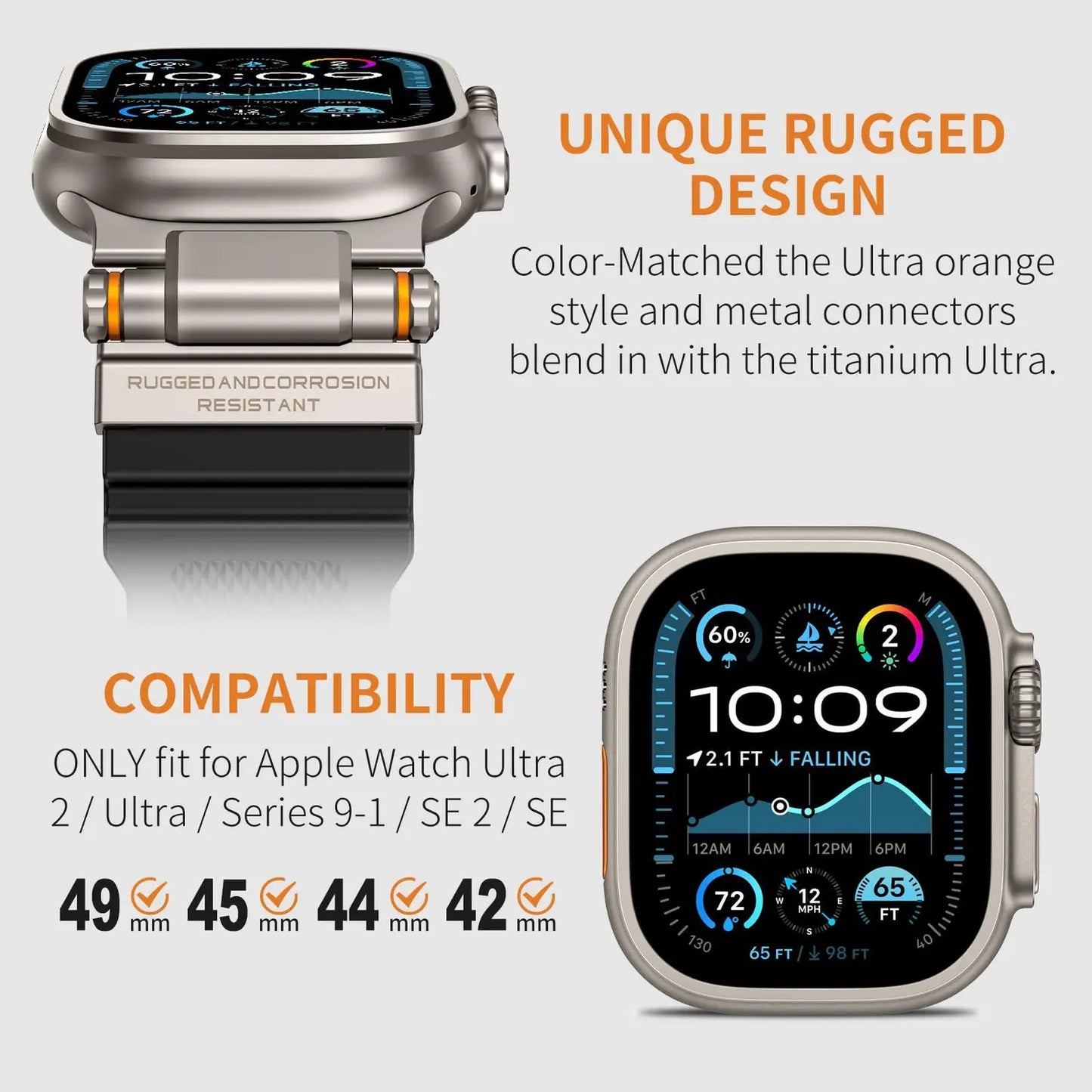 Rugged Apple Watch Strap – Silicone Sport Metal Connector | 42–49mm Compatibility