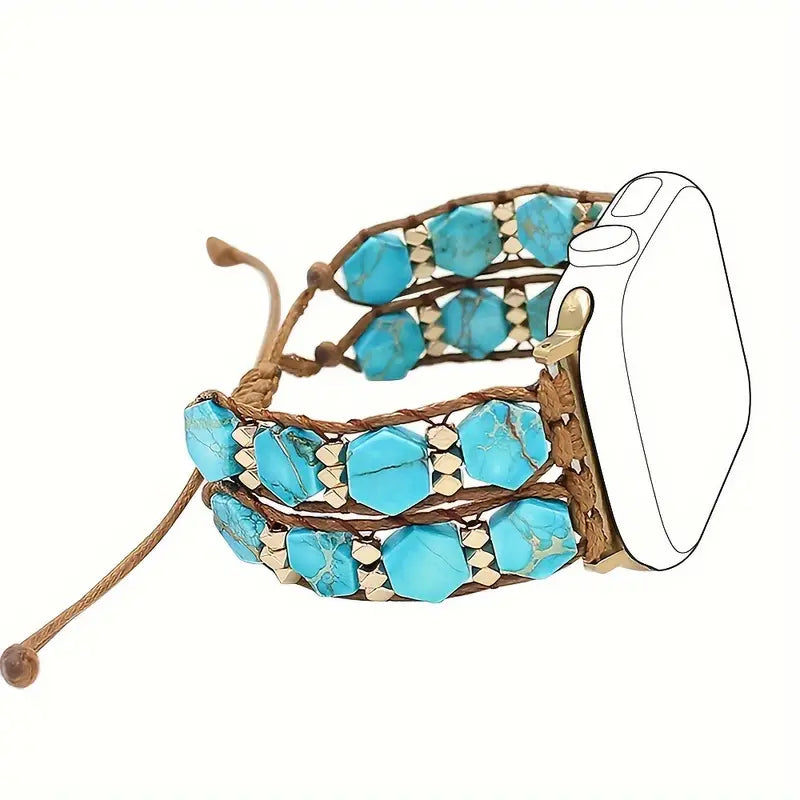 Stone Beaded Apple Watch Strap – Boho Hippie Bracelet Band | Blue