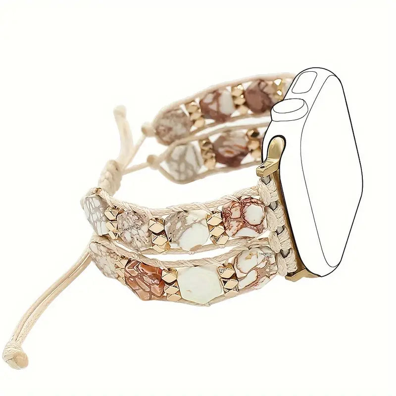 Stone Beaded Apple Watch Strap – Boho Hippie Bracelet Band | White