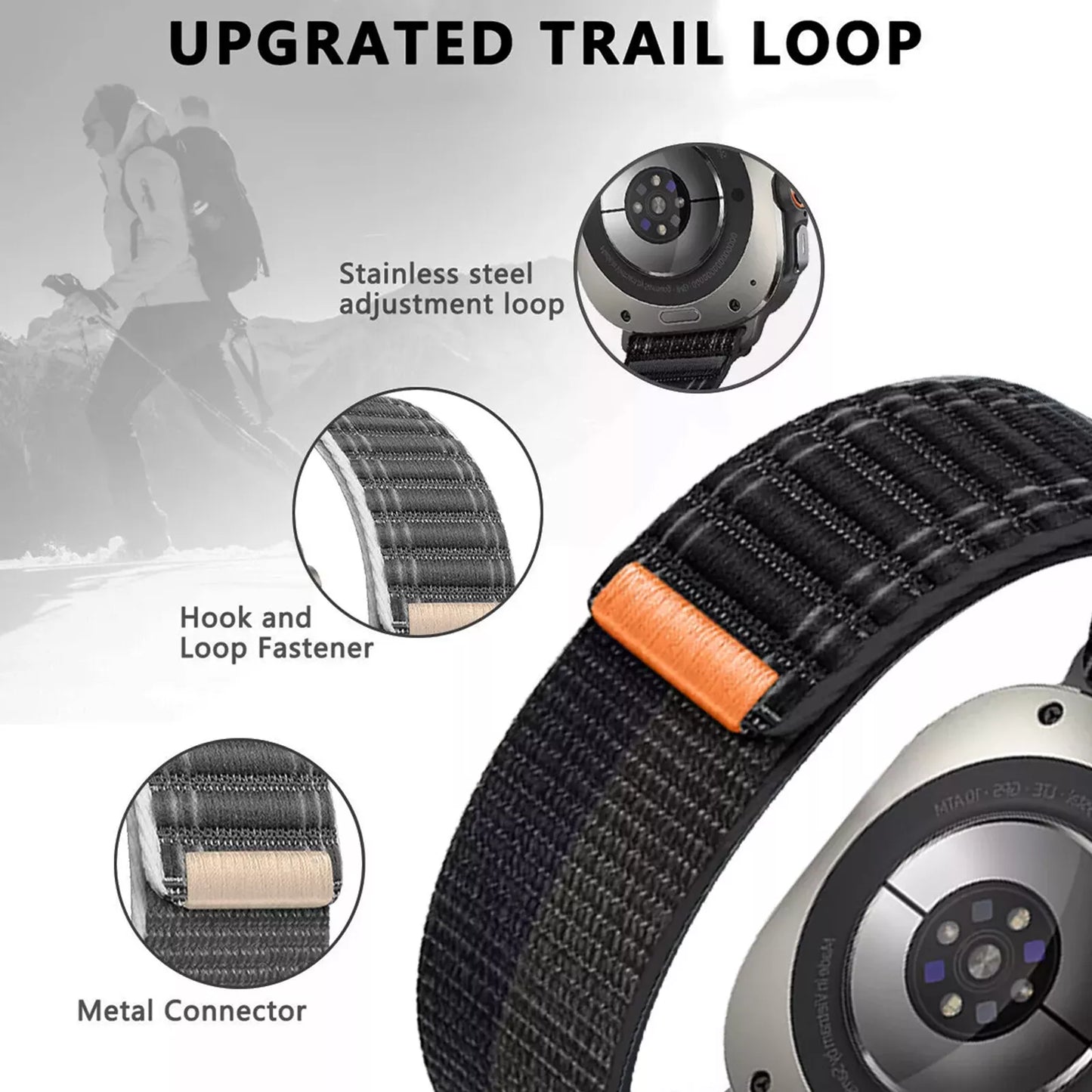 Woven Nylon Sport Loop Strap for Samsung Galaxy Watch Ultra 47mm - Hook Loop Fastener- Metal Connector