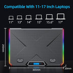 11-17 Inch  ICE COOREL RGB Laptop Cooling Pad 6 Fans & Adjustable Stand - LCD & USB Ports - BeezSpeed