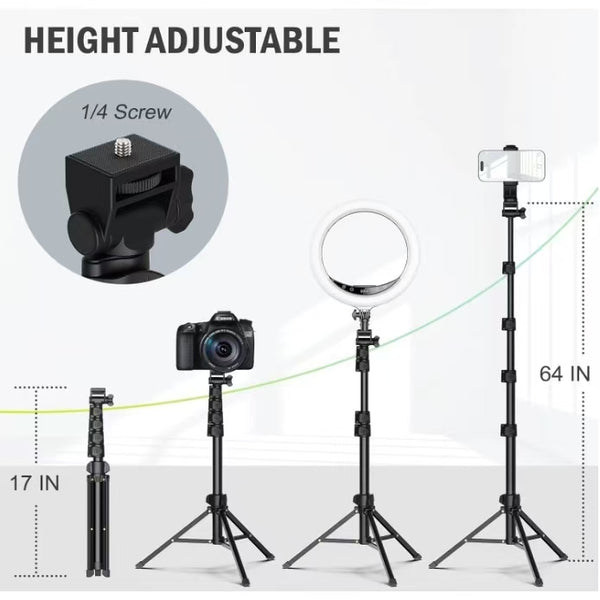64” Tripod with Remote & Phone Holder - Portable Stand for Cameras