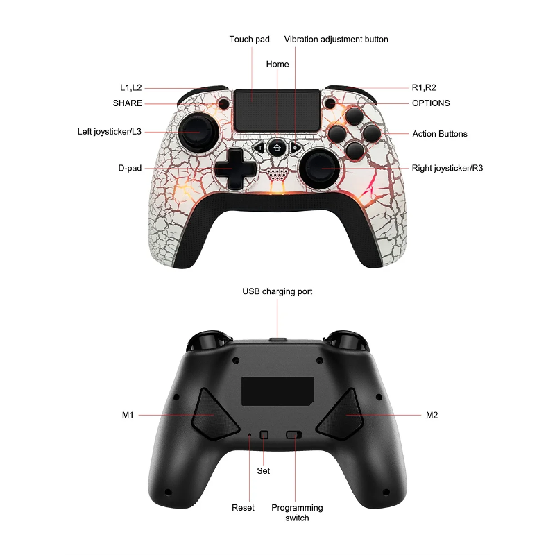 PS4 Wireless Controller with 8 LED Lights and Smooth Analog Joysticks