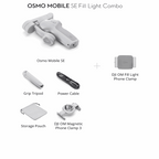 Portable DJI Osmo Mobile SE with magnetic clamp, ActiveTrack 6.0, and cinematic low-light capabilities for flawless video recording.