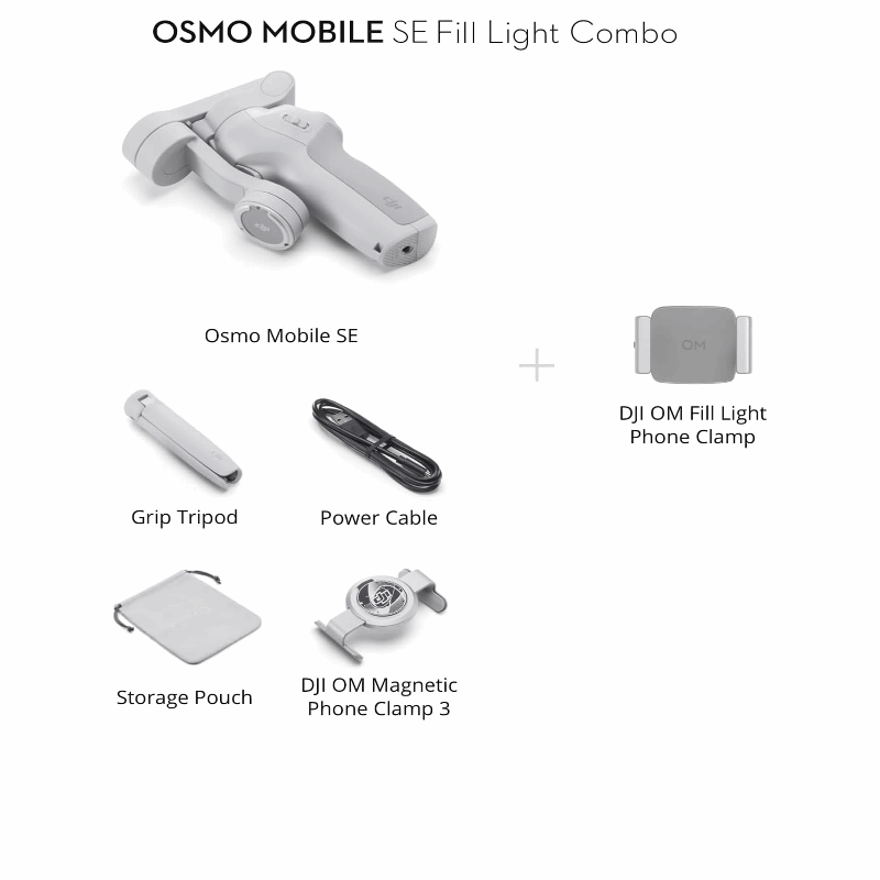 Portable DJI Osmo Mobile SE with magnetic clamp, ActiveTrack 6.0, and cinematic low-light capabilities for flawless video recording.