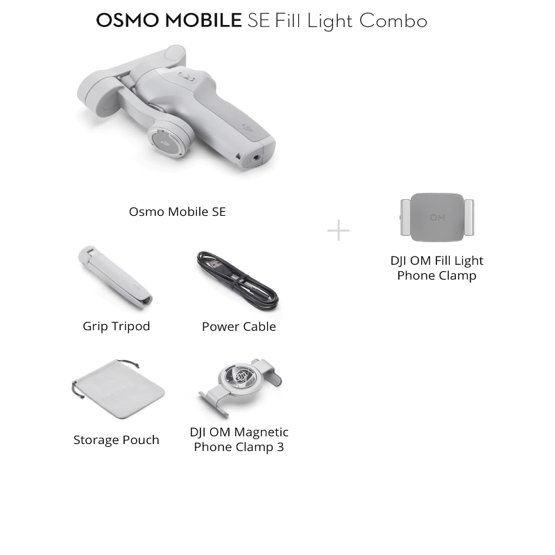 Portable DJI Osmo Mobile SE with magnetic clamp, ActiveTrack 6.0, and cinematic low-light capabilities for flawless video recording.