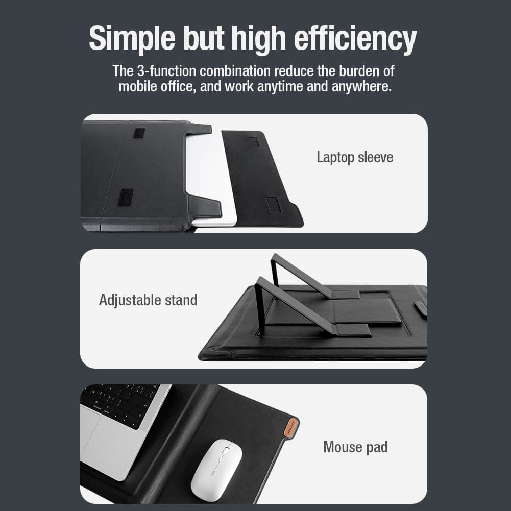 3-function combination Nillkin Versatile Plus Laptop Sleeve 14/16.1 Inch - Stand & Mouse Pad - BeezSpeed