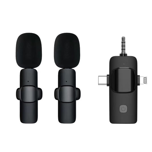3-in-1 Wireless Lavalier Microphone for iPhone, Android & Cameras