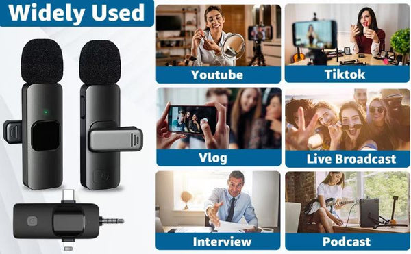 3-in-1 Wireless Lavalier Microphone for iPhone, Android & Cameras