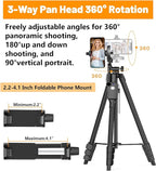 60Inch Aluminum Tripod with Remote, Travel Bag & Phone Mount for Cameras