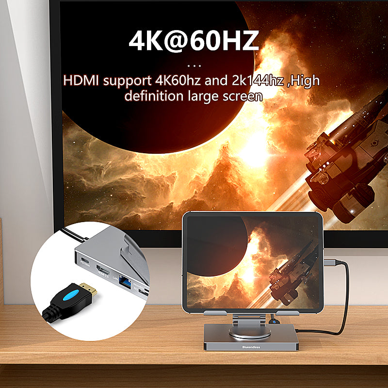 9-in-1 Type-C Hub & USB Docking Station with 4K60Hz HDMI & TF Card Slot