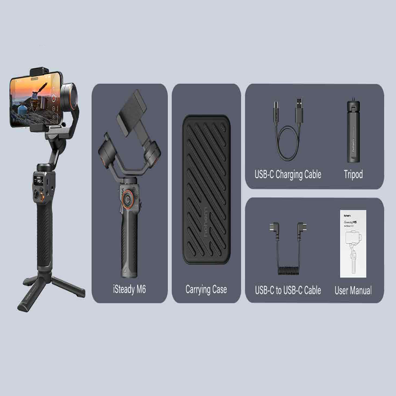 Compact iSteady M6 gimbal in action capturing smooth, stable footage for vlogging, streaming, and selfies.