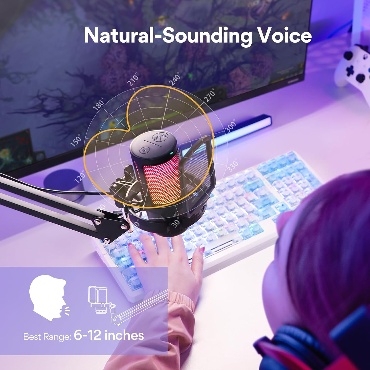 6-12 Inches MAONO DGM20S USB Gaming Microphone - Noise Cancellation & RGB Lighting BeezSpeed