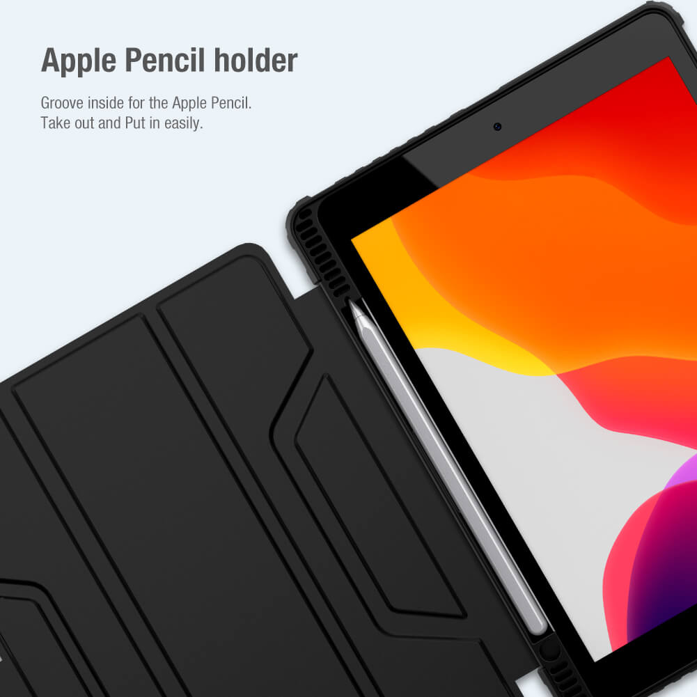 Apple Pencil Holder 168cm Length Rear Camera Protection  NILLKIN Bumper Pro iPad 10.2 Leather Case - Slide Camera Cover & Pencil Holder - BeezSpeed