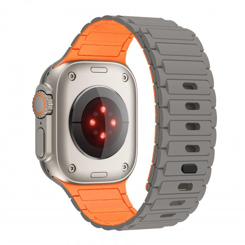 Apple Watch Magnetic Silicone Band [38–49mm] Sweat-proof & Secure Fit | Gray Orange