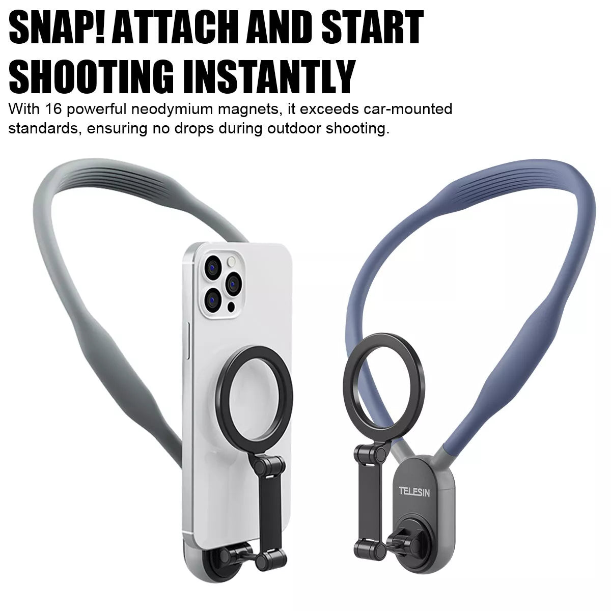 Shooting Instantly TELESIN MAX Magnetic Neck Mount for Phones - Hands Free POV/Vlog Holder - BeezSpeed