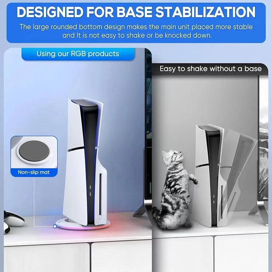 Stable Vertical Stand for PS5 Slim with USB-Powered RGB Effects