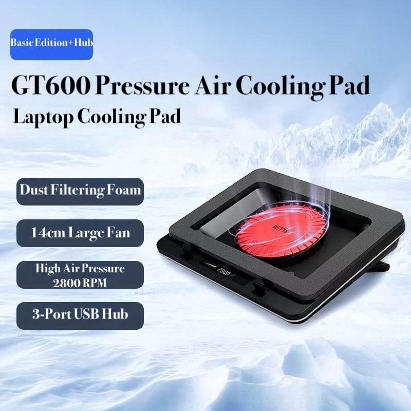 Basic Edition + Hub USB 2.0 GT600 Turbo-Fan 14.1/19.3 Inch Laptops Cooling Pad - USB Hub & Dust Filter - BeezSpeed