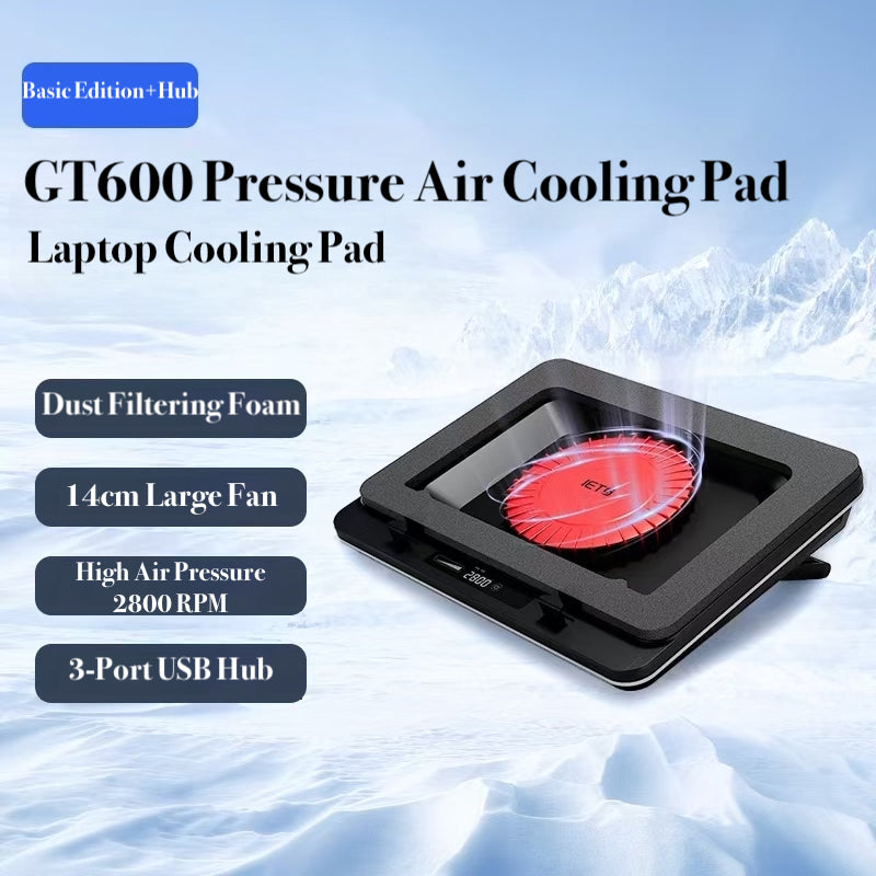 Basic Edition + Hub USB 2.0 GT600 Turbo-Fan 14.1/19.3 Inch Laptops Cooling Pad - USB Hub & Dust Filter - BeezSpeed