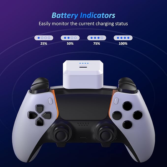 Rechargeable 1600mAh Battery Pack for PS5 Controllers with Indicator Light and Priority Charging