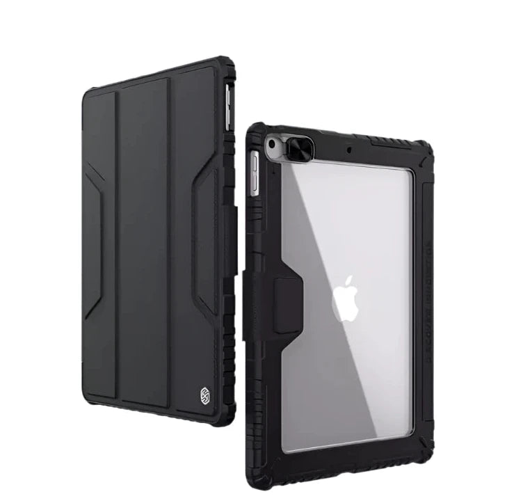 Black - NILLKIN Bumper Pro iPad 10.2 Leather Case - Slide Camera Cover & Pencil Holder - BeezSpeed