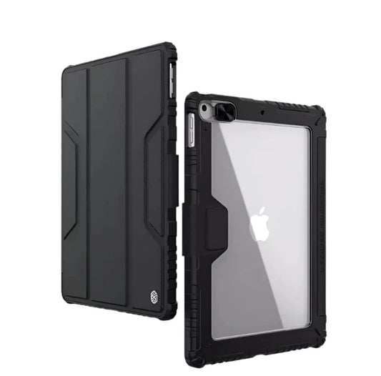 Black - NILLKIN Bumper Pro iPad 10.2 Leather Case - Slide Camera Cover & Pencil Holder - BeezSpeed