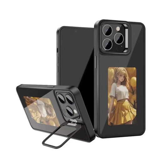 AI Smart Ink Screen iPhone Case with NFC & Holder for iPhone 12-15 - Black