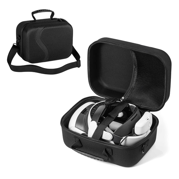 Customized storage case for Meta Quest 3 VR glasses with EVA hard shell and plush interior lining for protection - Black- BeezSpeed