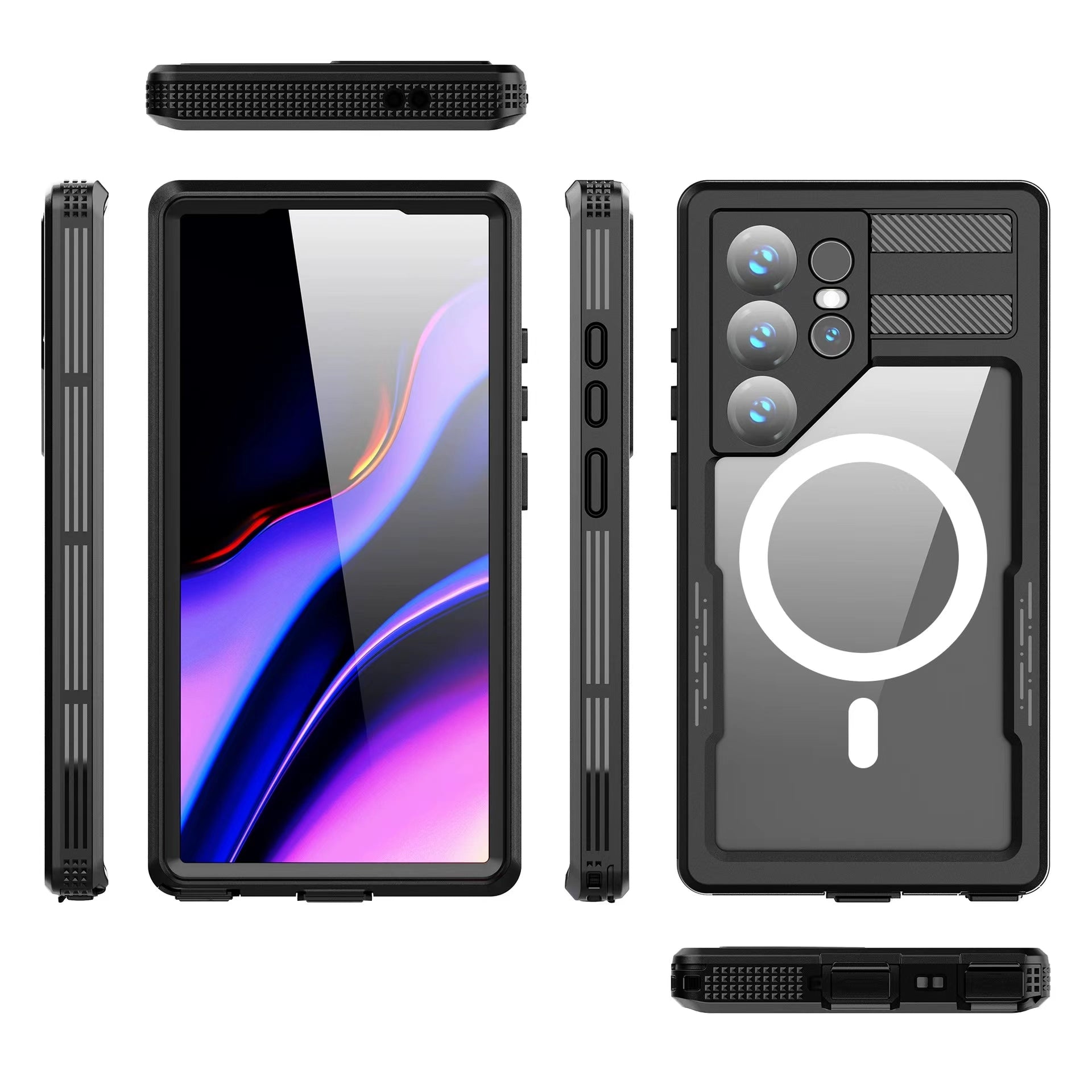 Black IP68 Waterproof Shockproof Case with Screen Protector for Samsung S24 Series - BeezSpeed