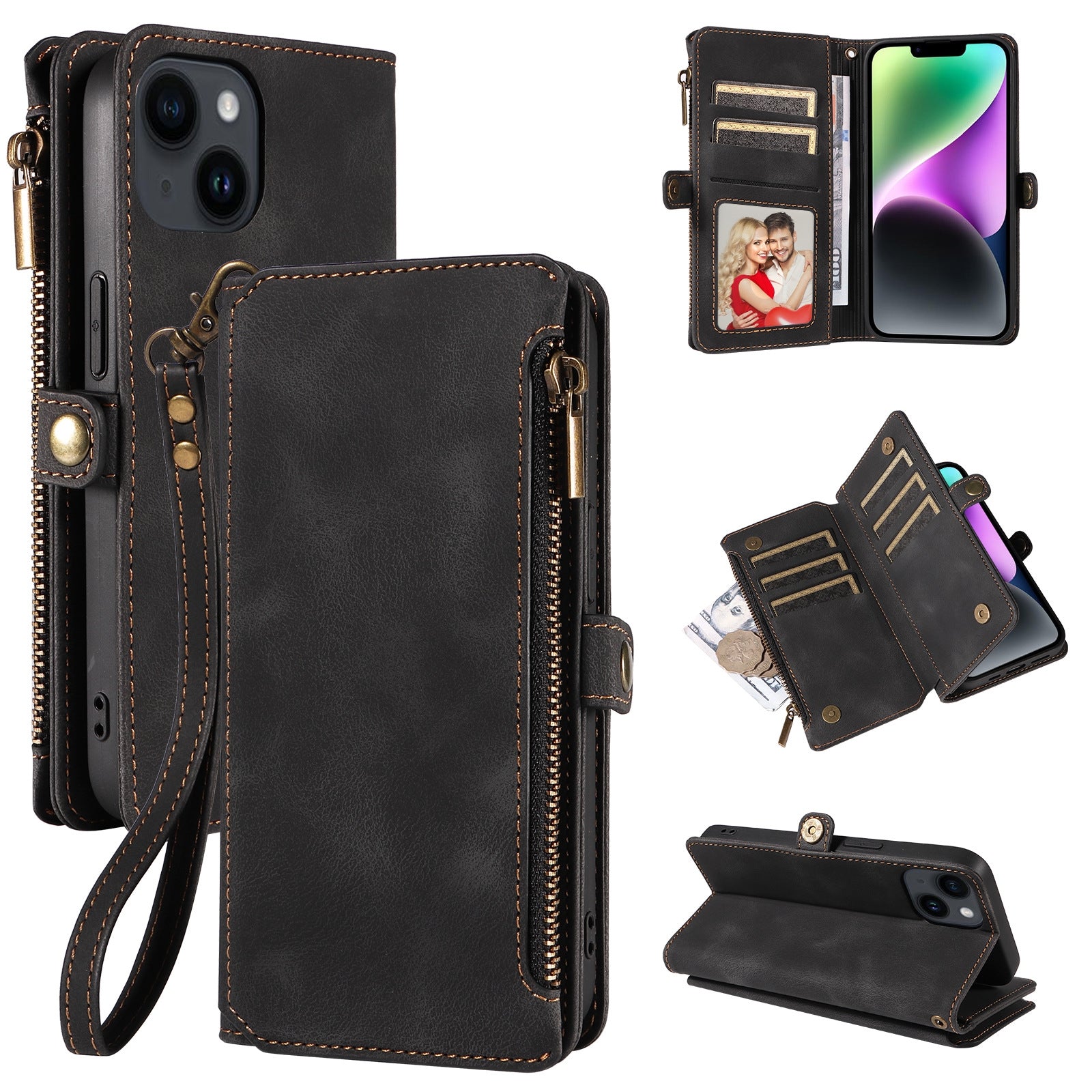 Black Magnetic Trifold Wallet Case for Samsung/iPhone - Retro Leather Design BeezSpeed