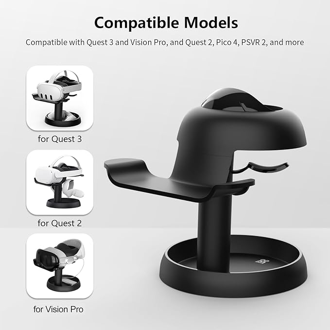 AMVR Universal VR Stand for Meta Quest 3/2, Pico 4 - Stable Dock - Black