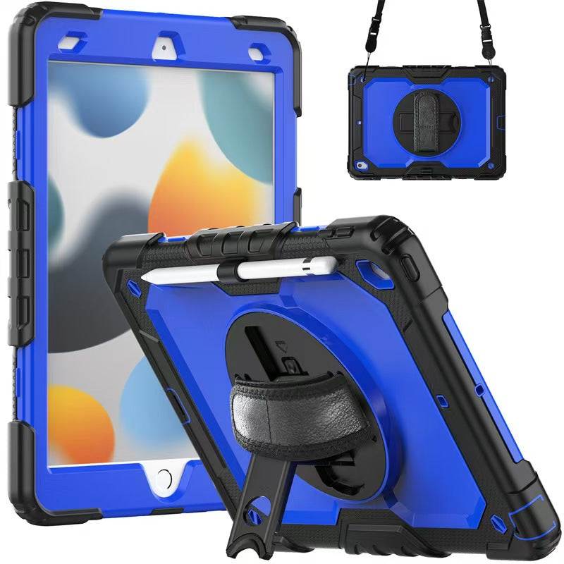 Blue Robustrion iPad 10.2" Armor Case - 360° Rotating Hand Strap - BeezSpeed