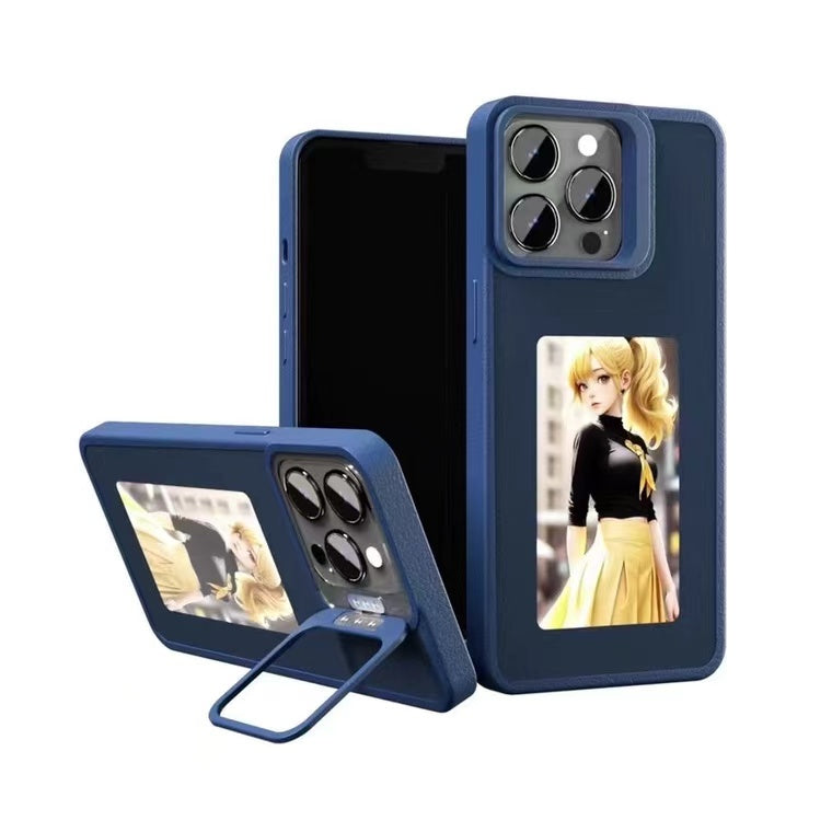 AI Smart Ink Screen iPhone Case with NFC & Holder for iPhone 12-15 - Blue